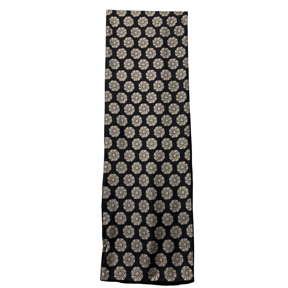 Reversible Medallion Floral Print and Black Velvet Long‎ Evening Scarf